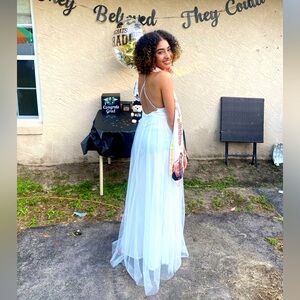White prom/ event dress with slits, size small & worn 2 times